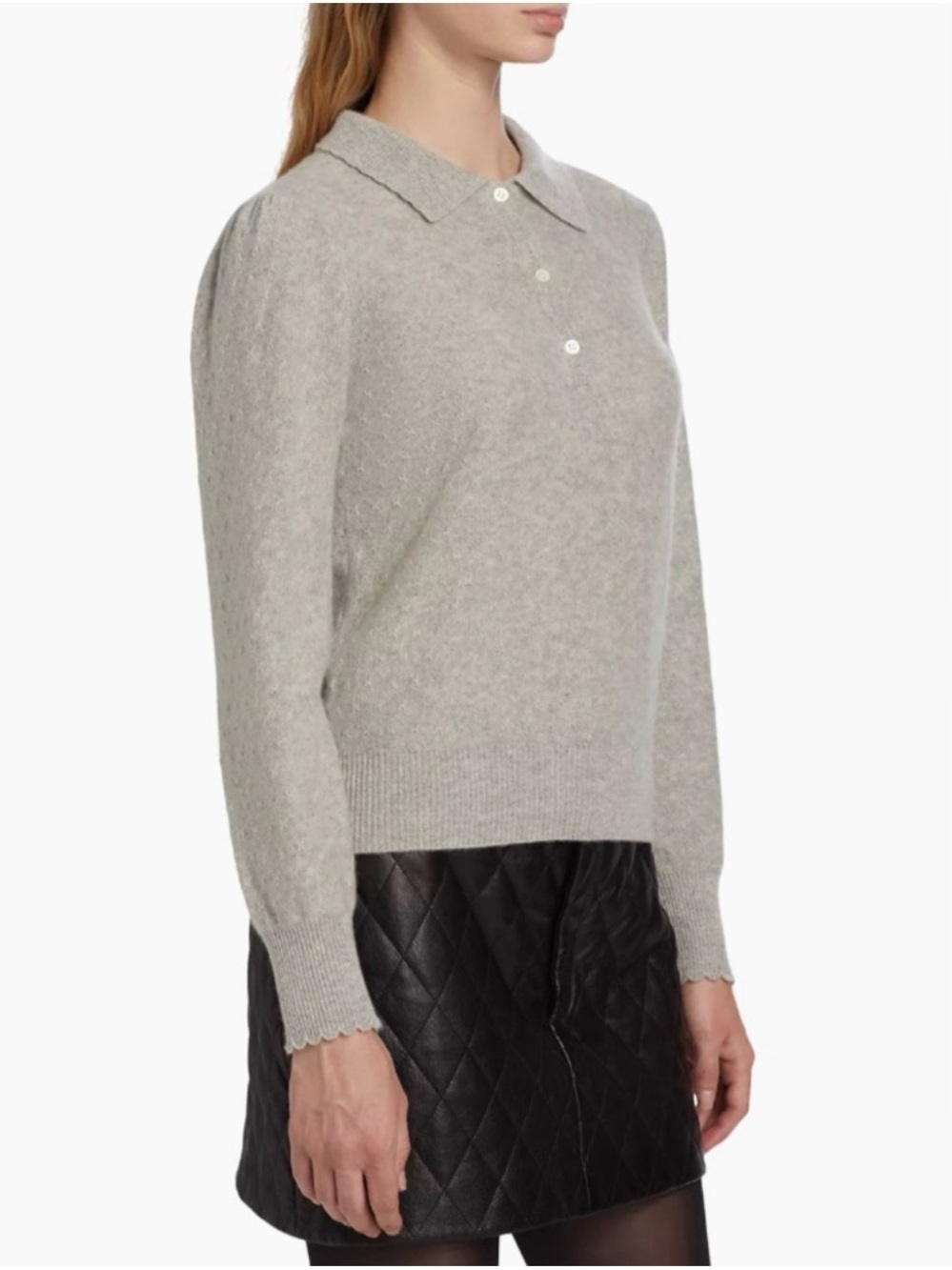 FRAME 100% cashmere soft light gray polo sweater, size L - Picture 16 of 16
